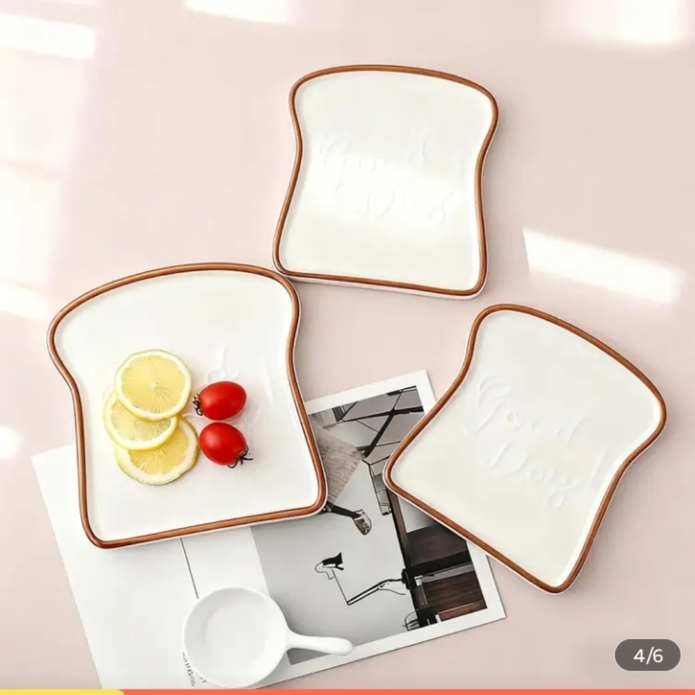 White and Brown Toast-Shaped Plates